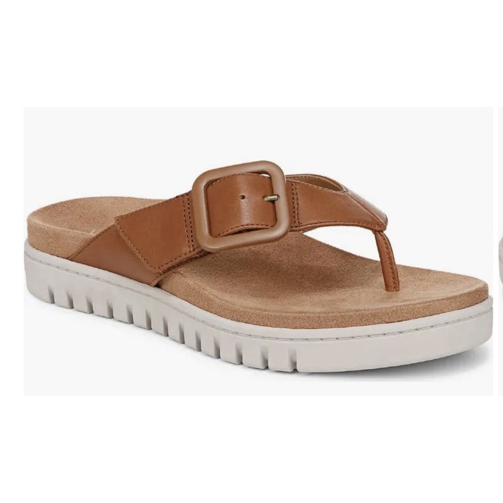 Vionic Uptown Marin Tan Leather Toe Post Sandal Women's size 6.5